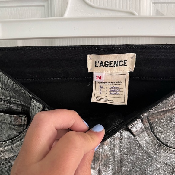 L’Agence Margot Metallic Silver Foil Skinny Jean Size 24 - Picture 5 of 6